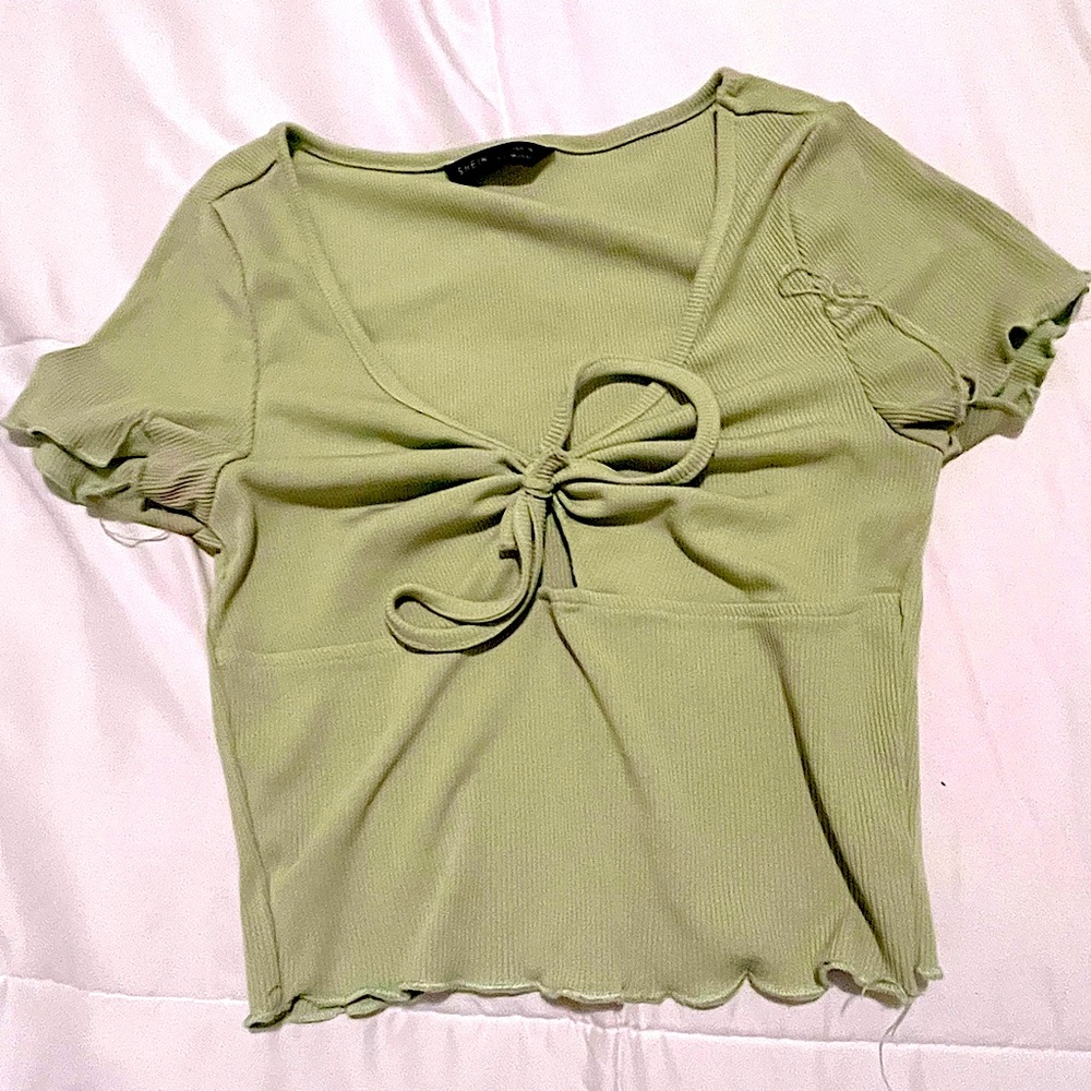 y2k Green cropped tie front top.
